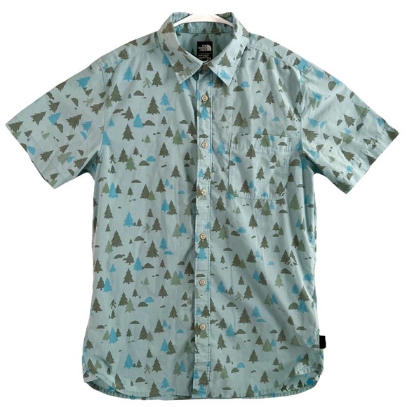 The North Face Shirt Men Size Small Button Down Short Sleeve Casual Print Blue - Picture 1 of 4